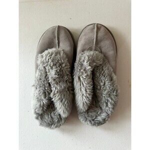 Sox-Tab Women's Gray Fluffy Faux Shearling Genuine Suede Slippers Clogs 9